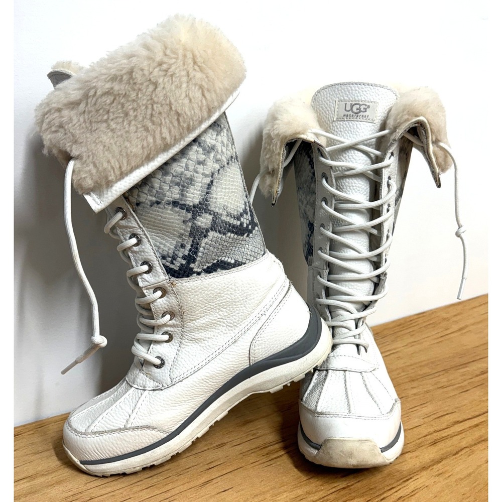 RARE UGG Adirondack‎ II Tall White Snakeskin Leather Waterproof Boots  W6.5